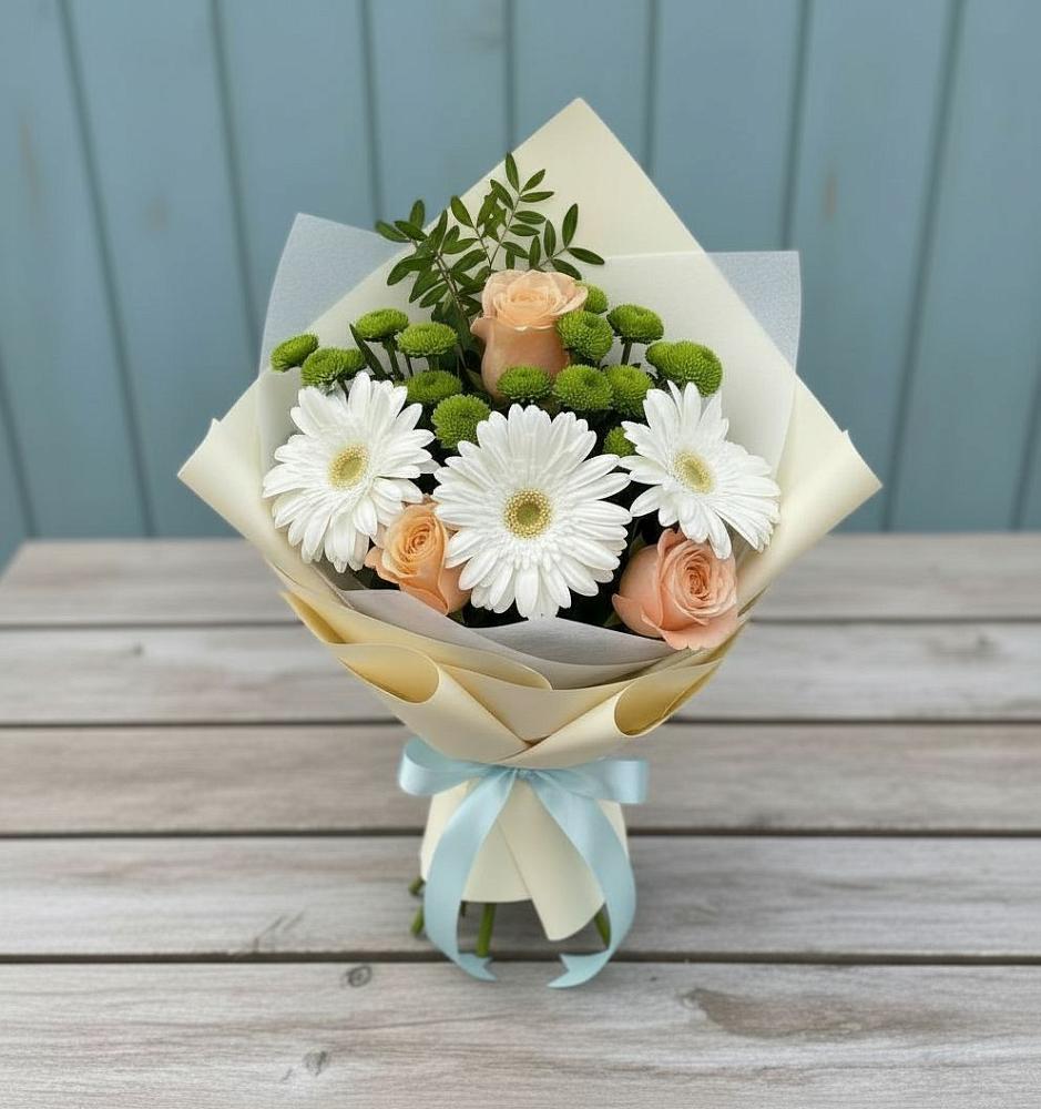 Букет цветов из: Герберы, Розы и Хризантемы в Аржановской