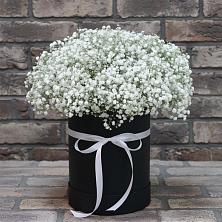 Цветочная композиция из Гипсофила в шляпной коробке в Аржановской